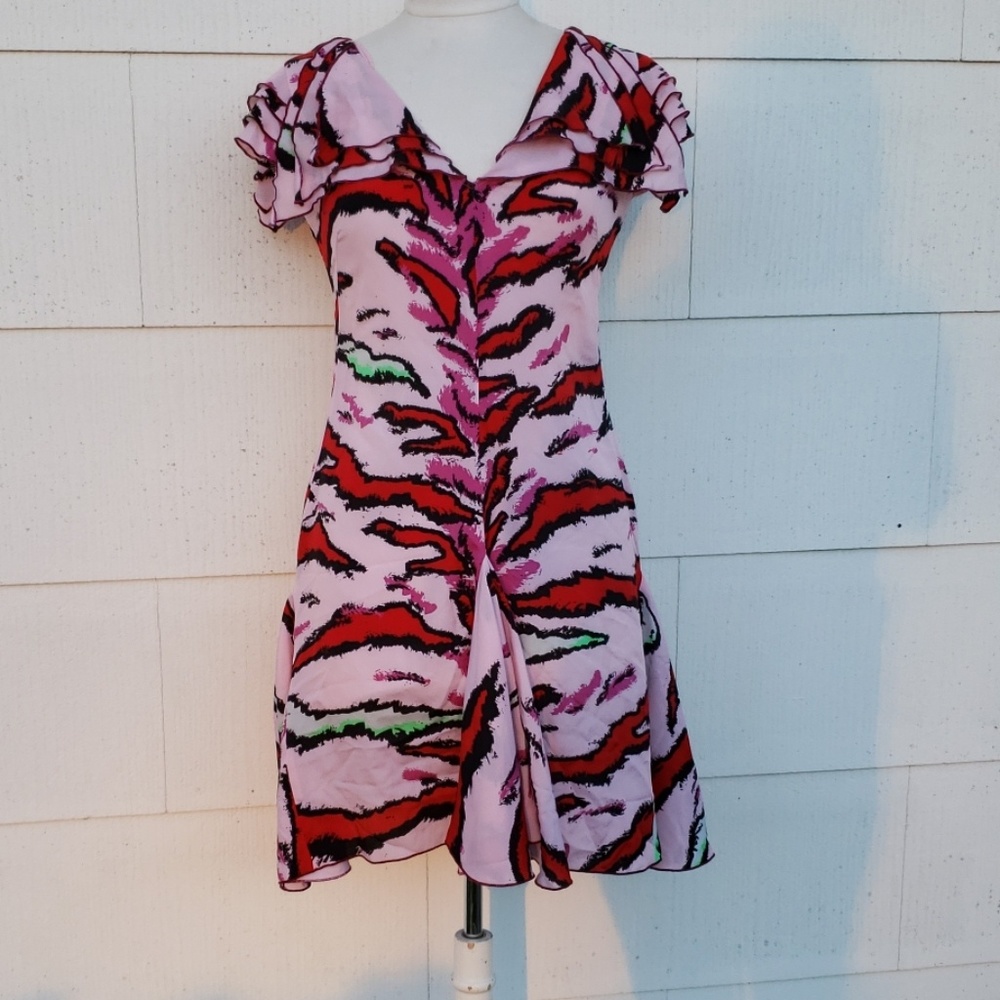 Designer V-neck dress with Ruffle neckline medium